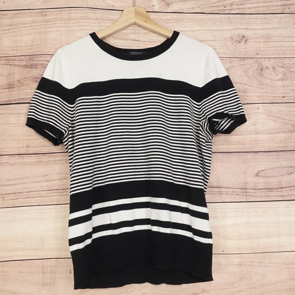 Lands' End Tops - Lands' End T-Shirt Womens L Black White Striped Crew Neck Short Sleeve Knit Top